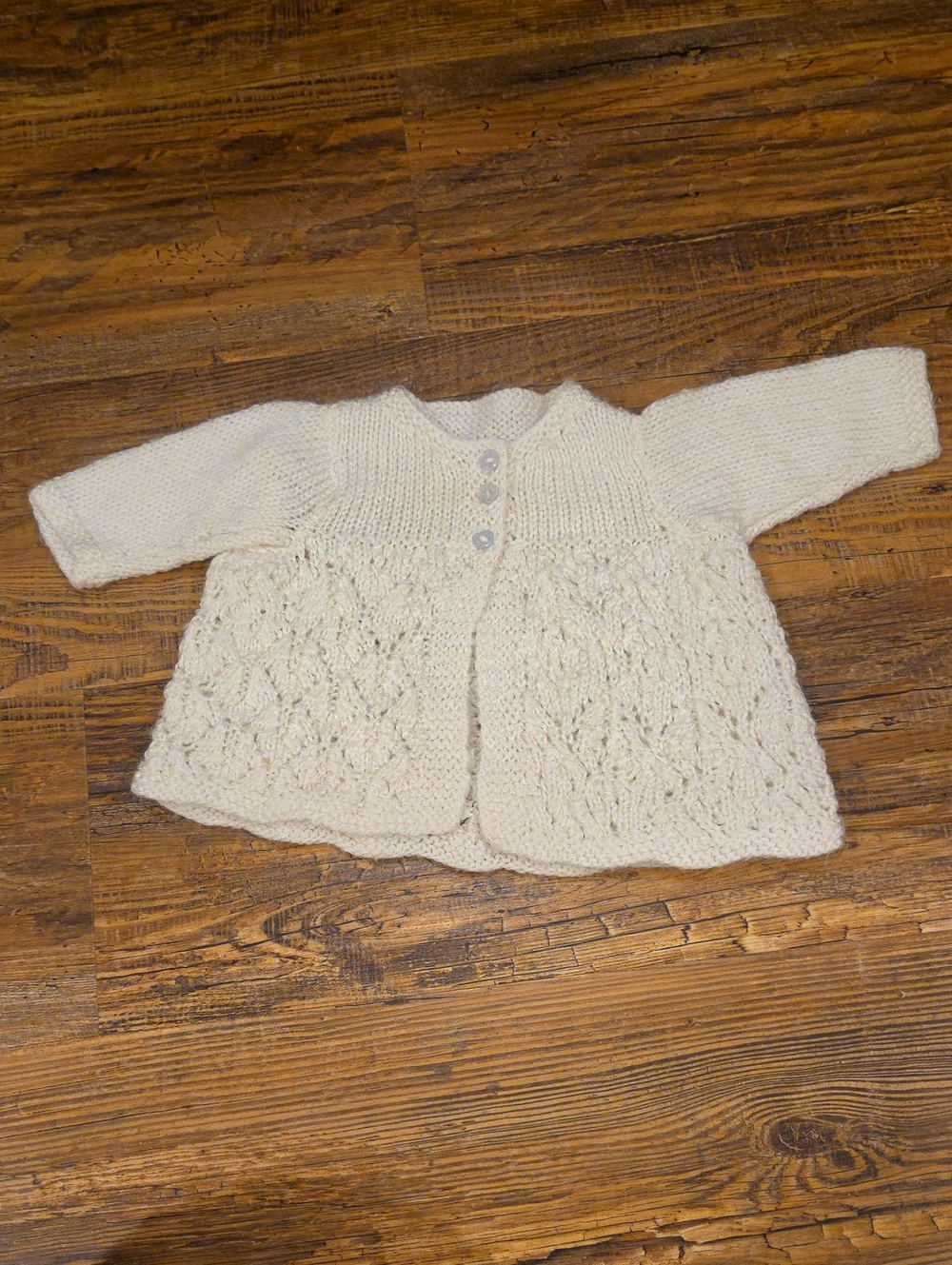 Cream Knit Baby Cardigan with Lace Stitch Detail
